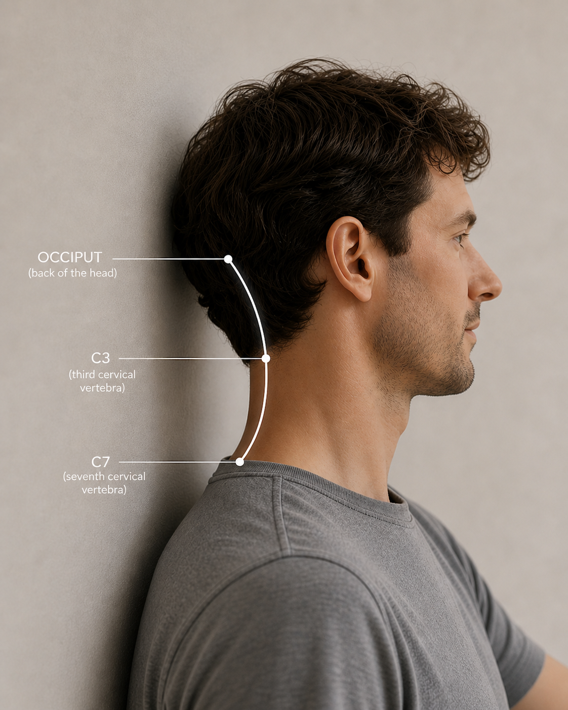Side profile of a man with cervical landmarks